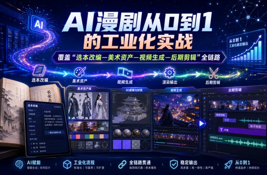 AI漫剧从0到1的工业化实战，覆盖“选本改编—美术资产—视频生成—后期剪辑”全链路(更新6月)-小优资源网