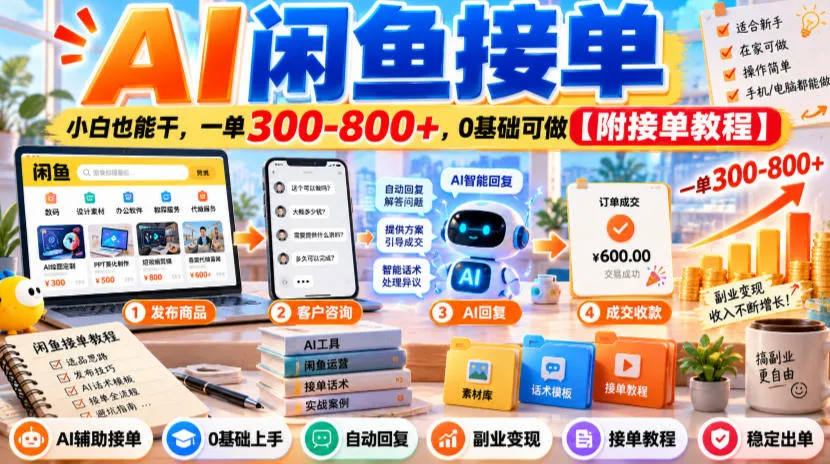 AI闲鱼接单,小白也能干,一单300-800+,0基础可做【附接单教程】