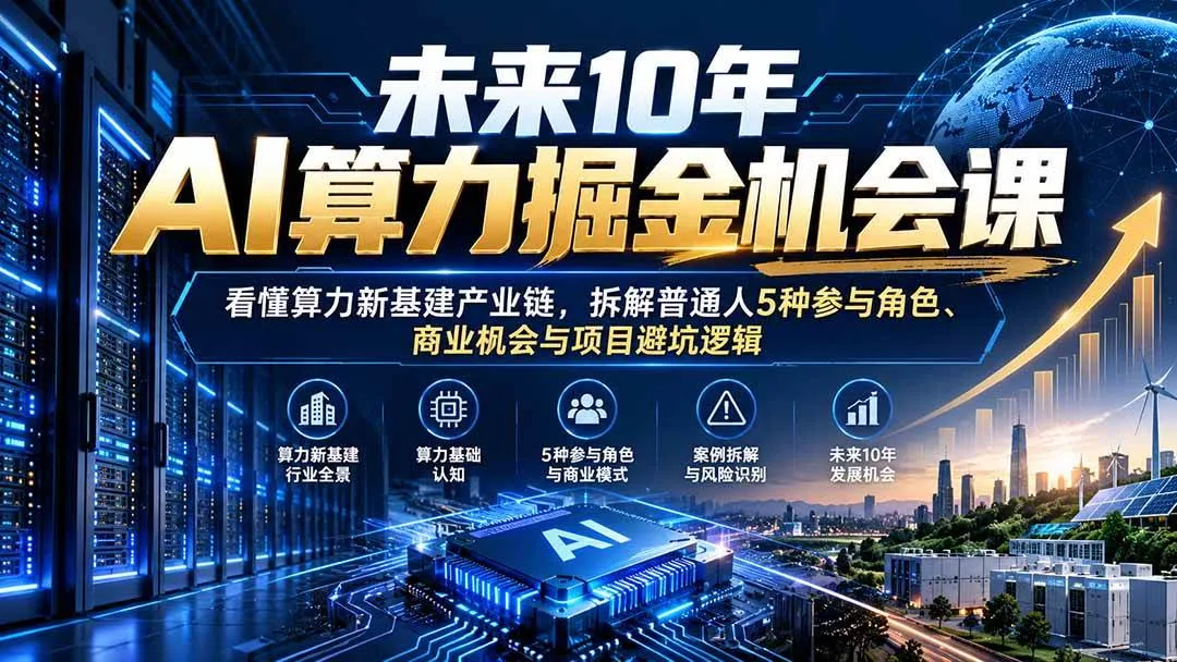 （20825期）未来10年AI算力掘金机会课：看懂算力新基建产业链，拆解普通人5种参与角色、商业机会与项目避坑逻辑