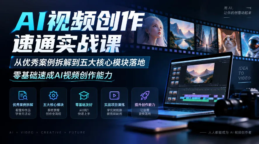 AI视频创作速通实战课|从优秀案例拆解到五大核心模块落地,零基础速成AI视频创作能力-小优资源网