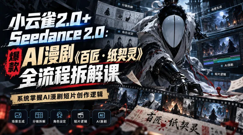 小云雀2.0+Seedance 2.0:爆款AI漫剧《百匠・纸契灵》全流程拆解课,系统掌握AI漫剧短片创作逻辑-小优资源网