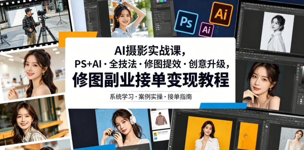 AI摄影实战课,PS+AI・全技法・修图提效・创意升级,修图副业接单变现教程-小优资源网