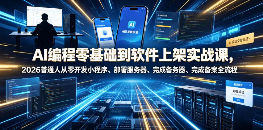 AI编程零基础到软件上架实战课，2026普通人从零开发小程序、部署服务器、完成备案全流程项目落地教程-小优资源网