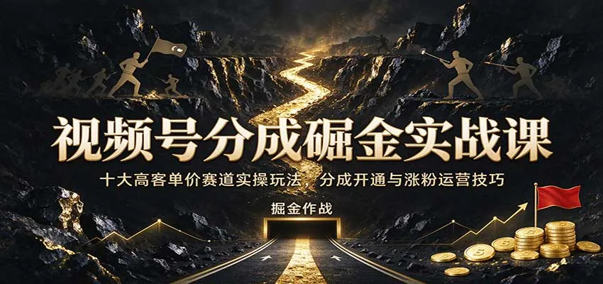 视频号分成掘金实战课:十大高客单价赛道实操玩法,分成开通与涨粉运营技巧-小优资源网