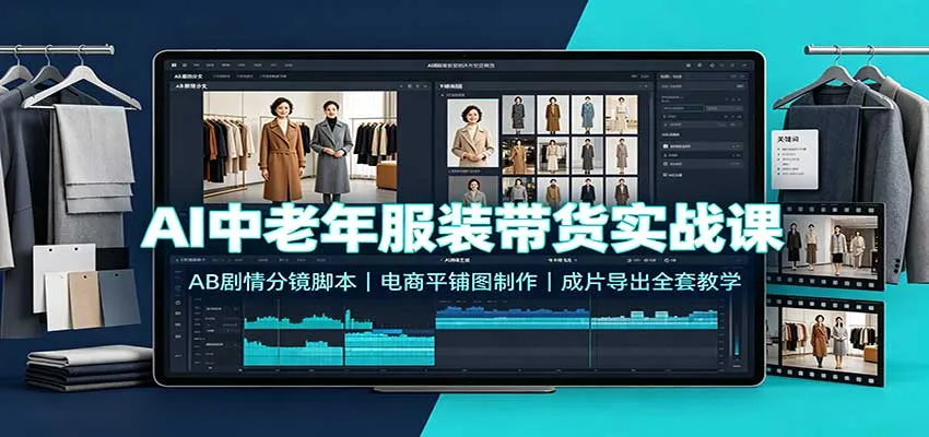 AI中老年服装带货实战课:AB剧情分镜脚本,电商平铺图制作,成片导出全套教学-小优资源网