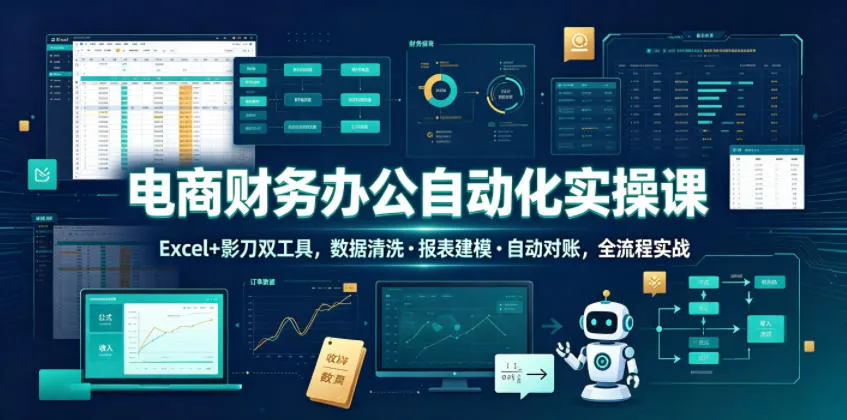 电商财务办公自动化实操课,Excel+影刀双工具,数据清洗・报表建模・自动对账,全流程实战-小优资源网