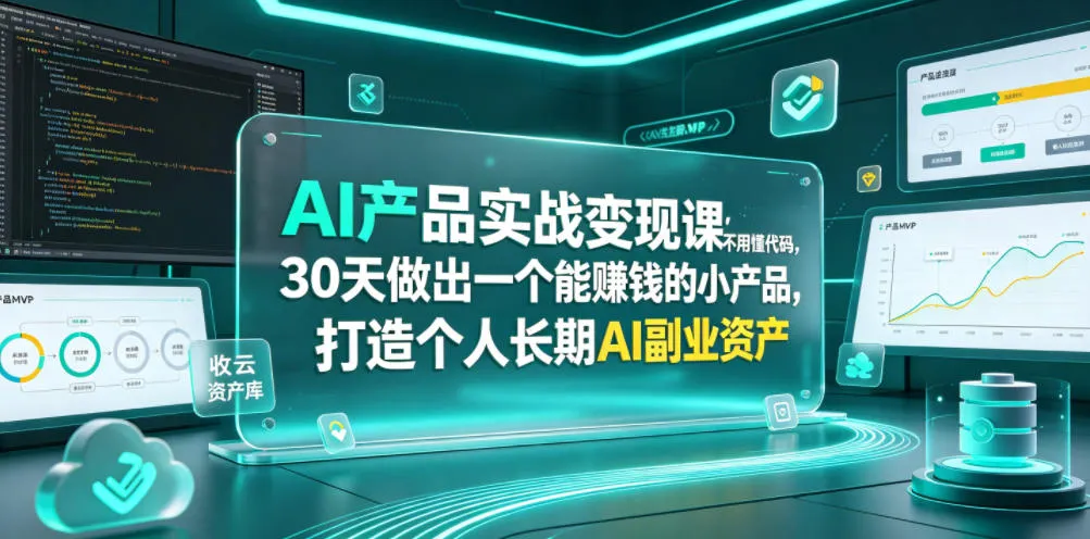 AI产品实战变现课，不用懂代码，30天做出一个能賺钱的小产品，打造个人长期AI副业资产-小优资源网