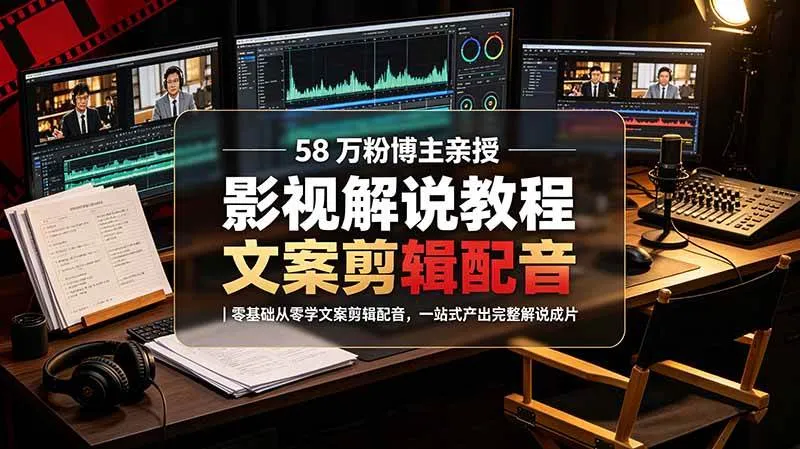 (19160期)58 万粉博主荧幕春秋亲授影视解说教程|零基础从零学文案剪辑配音,一站式产出完整解说成片-小优资源网