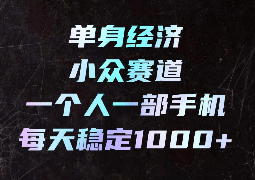 单身经济小众赛道，一个人一部手机，每天稳定1000+，利用下班碎片时间即可【揭秘】-小优资源网