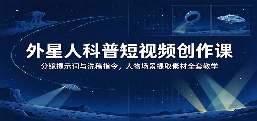 外星人科普短视频创作课：分镜提示词与洗稿指令，人物场景提取素材全套教学-小优资源网