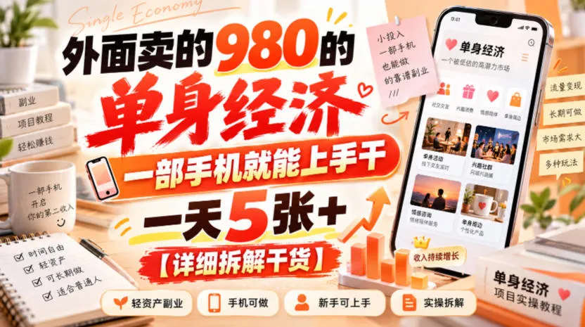外面卖的980的单身经济,一部手机就能上手干,一天5张+【详细拆解干货】-小优资源网