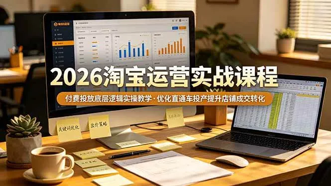 （19075期）2026 淘宝运营实战课程，付费投放底层逻辑实操教学，优化直通车投产提升店铺成交转化-小优资源网