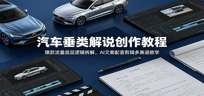 汽车垂类解说创作教程：爆款流量底层逻辑拆解，AI文案配音剪辑多赛道教学-小优资源网