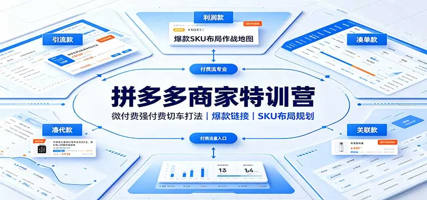 拼多多商家特训营：微付费强付费切车打法，爆款链接，SKU布局规划-小优资源网