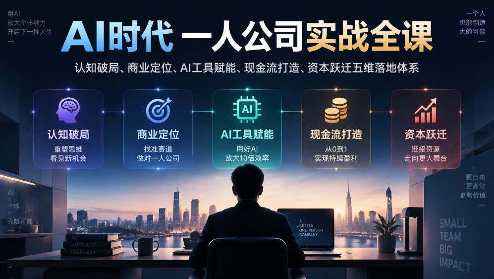 AI时代一人公司实战全课|认知破局、商业定位、AI工具赋能、现金流打造、资本跃迁五维落地体系-小优资源网