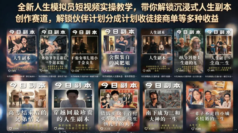 全新人生模拟员短视频实操教学，带你解锁沉浸式人生副本创作赛道，解锁伙伴计划分成计划收徒接商单等多种收益-小优资源网