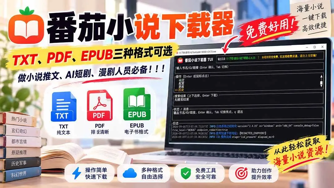 （20529期）番茄小说下载器，TXT、PDF、EPUB三种格式可选，做小说推文、AI短剧、漫剧人员必备！-小优资源网