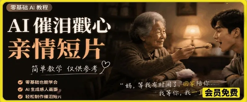 AI催泪戳心亲情短片,零基础AI教程,简单教学仅供参考-小优资源网