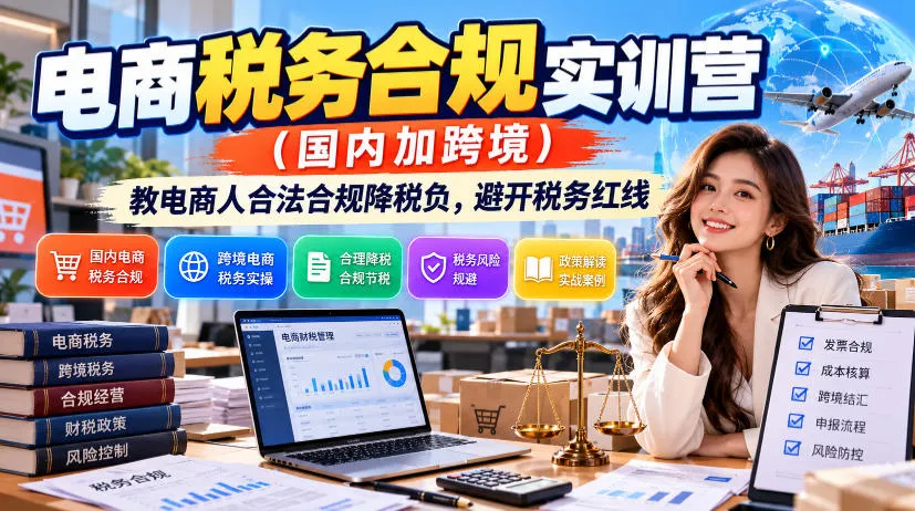电商税务合规实训营（国内加跨境），教电商人合法合规降税负，避开税务红线-小优资源网