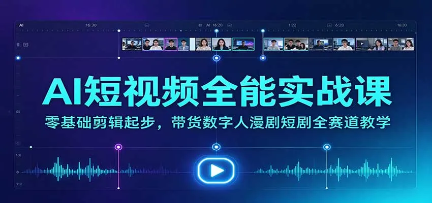 AI短视频全能实战课：零基础剪辑起步，带货数字人漫剧短剧全赛道教学-小优资源网
