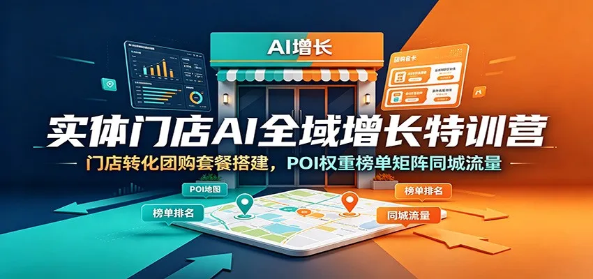 实体门店AI全域增长特训营:门店转化团购套餐搭建,POI权重榜单矩阵同城流量-小优资源网
