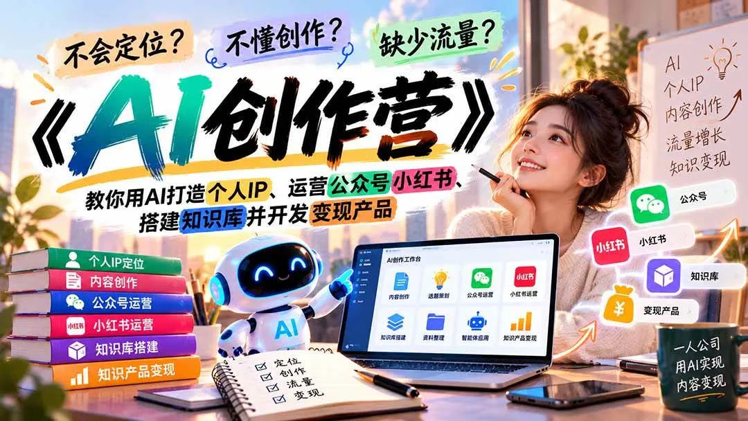 (21088期)不会定位、不懂创作、缺少流量?《AI创作营》教你用AI打造个人IP、运营公众号小红书、搭建知识库并开发变现产品-小优资源网