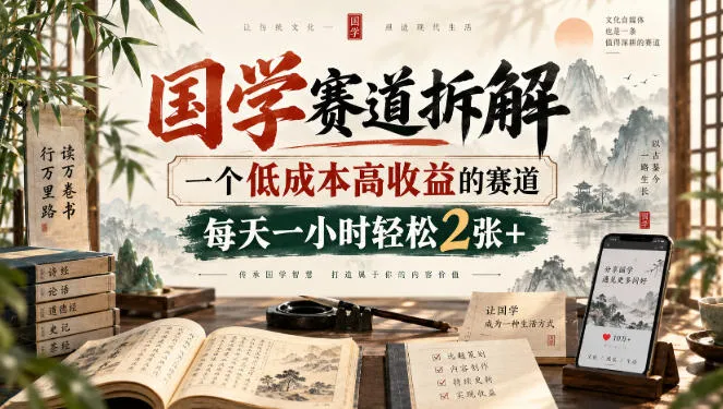 国学赛道拆解,一个低成本高收益的赛道,每天一小时轻松2张+