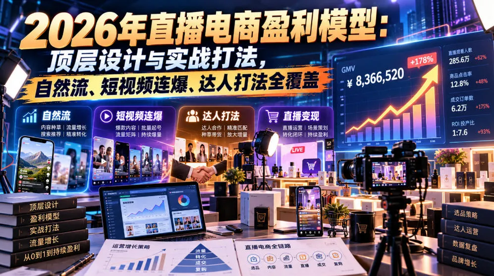 2026年直播电商盈利模型:顶层设计与实战打法,自然流、短视频连爆、达人打法全覆盖 2026年直播电商盈利模型:顶层设计与实战打法,自然流、短视频连爆、达人打法全覆盖