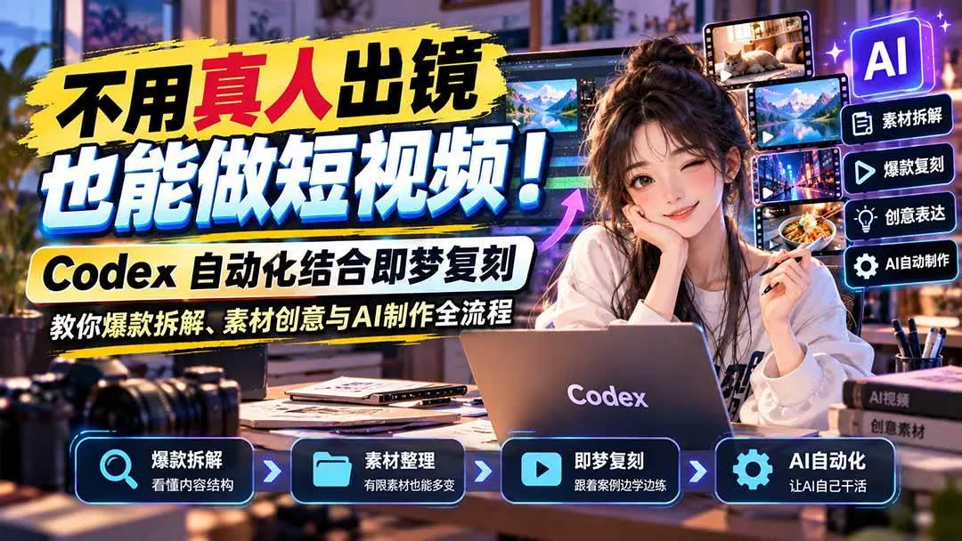 (20988期)不用真人出镜也能做短视频!Codex自动化结合即梦复刻,教你爆款拆解、素材创意与AI制作全流程-小优资源网