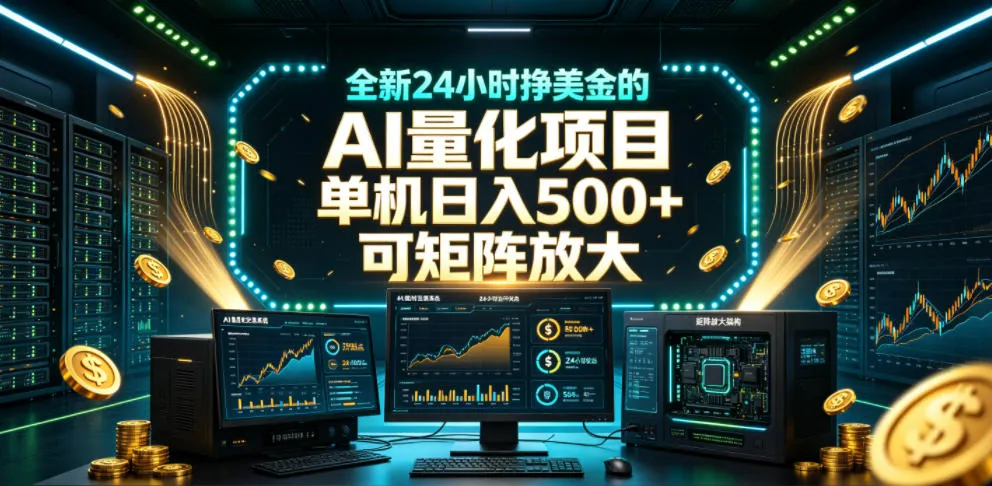 全新24小时挣美金的AI量化项目，单机日入500+，每天见收益，可矩阵放大【揭秘】-小优资源网