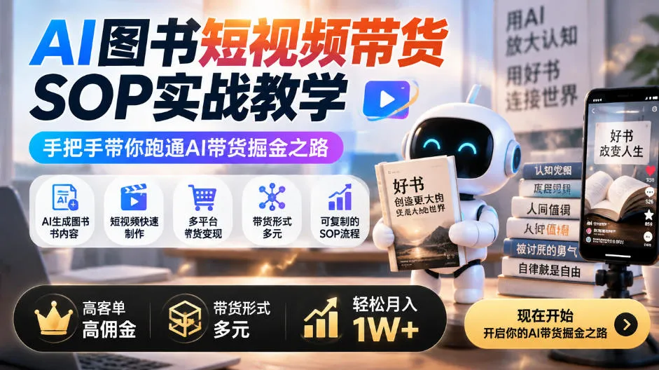AI图书短视频带货SOP实战教学，手把手带你跑通AI带货掘金之路，高客单高佣金，带货形式多元，轻松月入1W+（更新1013）-小优资源网