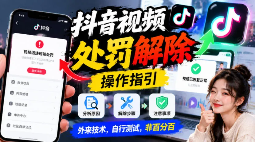 抖音视频处罚解除操作指引，外来技术，自行测试，非百分百-小优资源网