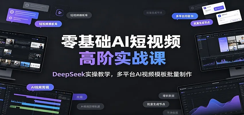 零基础AI短视频高阶实战课:DeepSeek实操教学,多平台AI视频模板批量制作-小优资源网