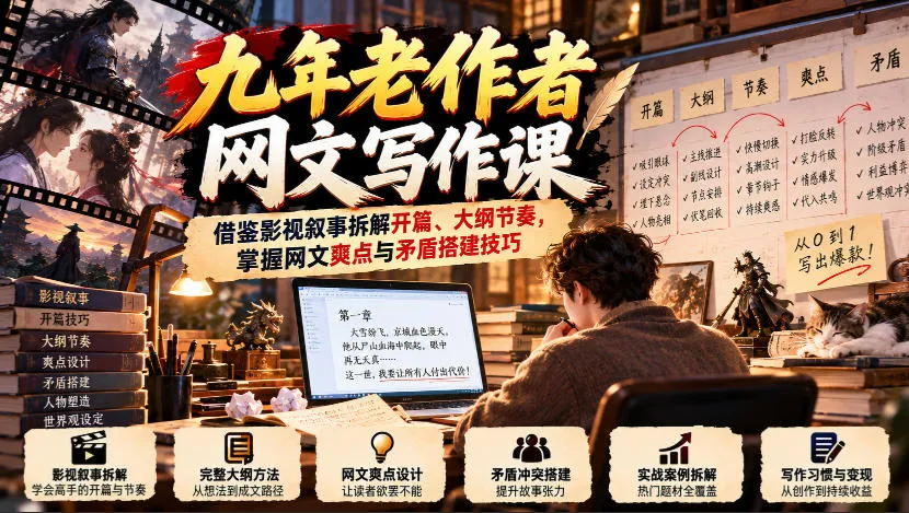 九年老作者网文写作课:借鉴影视叙事拆解开篇、大纲节奏,掌握网文爽点与矛盾搭建技巧 九年老作者网文写作课:借鉴影视叙事拆解开篇、大纲节奏,掌握网文爽点与矛盾搭建技巧