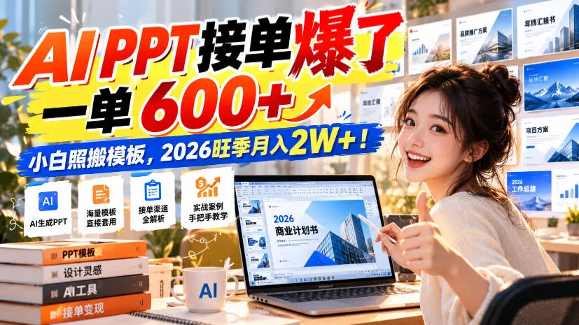 AI PPT接单爆了，一单600+，小白照搬模板，2026旺季月入2W+！-小优资源网