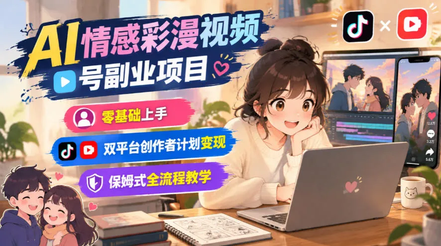 AI情感彩漫视频号副业项目，零基础上手，双平台创作者计划变现，保姆式全流程教学-小优资源网