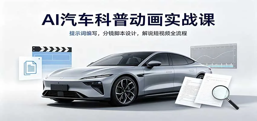 AI汽车科普动画实战课：提示词编写，分镜脚本设计，解说短视频全流程-小优资源网