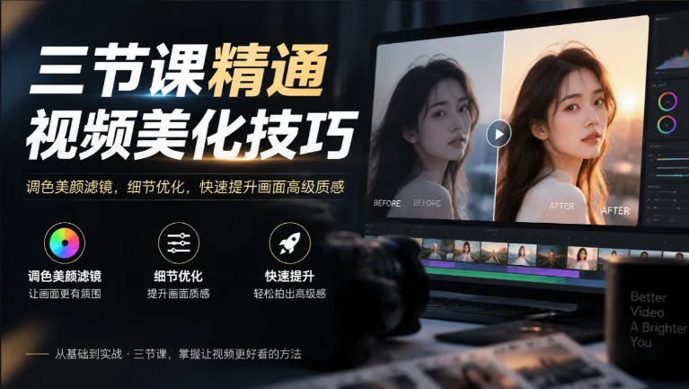三节课精通视频美化技巧|调色美颜滤镜,细节优化,快速提升画面高级质感 三节课精通视频美化技巧|调色美颜滤镜,细节优化,快速提升画面高级质感