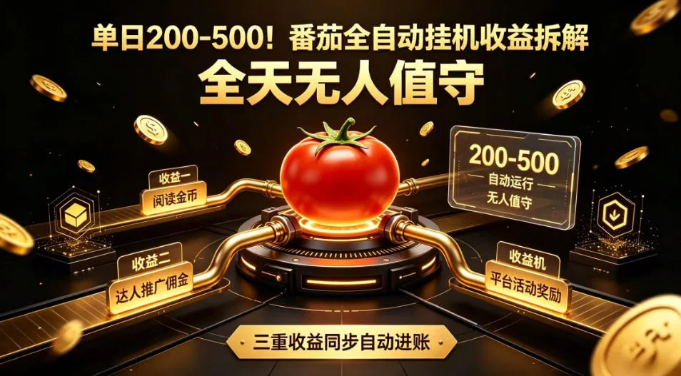 单日200-500!番茄全自动挂G收益拆解,全天无人值守,矩阵操作收益翻倍【揭秘】-小优资源网
