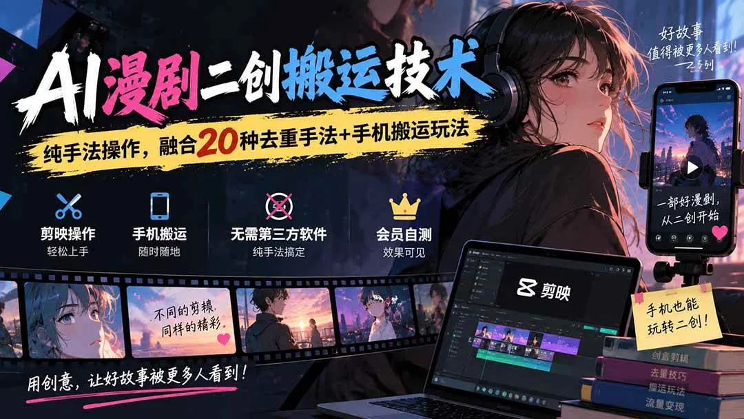 （20551期）AI漫剧二创搬运技术，纯手法操作，融合20种去重手法++手机搬运玩法-小优资源网
