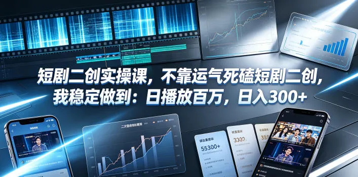 短剧二创实操课，不靠运气死磕短剧二创，我稳定做到：日播放百万，日入300+-小优资源网