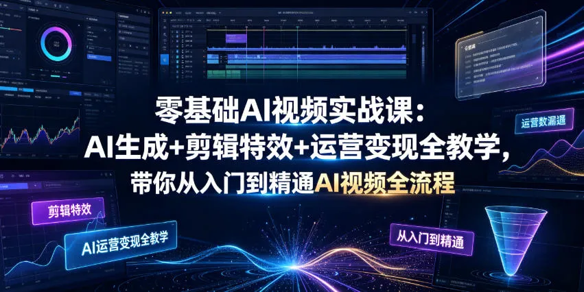 零基础AI视频实战课:AI生成+剪辑特效+运营变现全教学,带你从入门到精通AI视频全流程-小优资源网