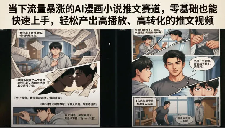 当下流量暴涨的AI漫画小说推文赛道，零基础也能快速上手，轻松产出高播放、高转化的推文视频-小优资源网