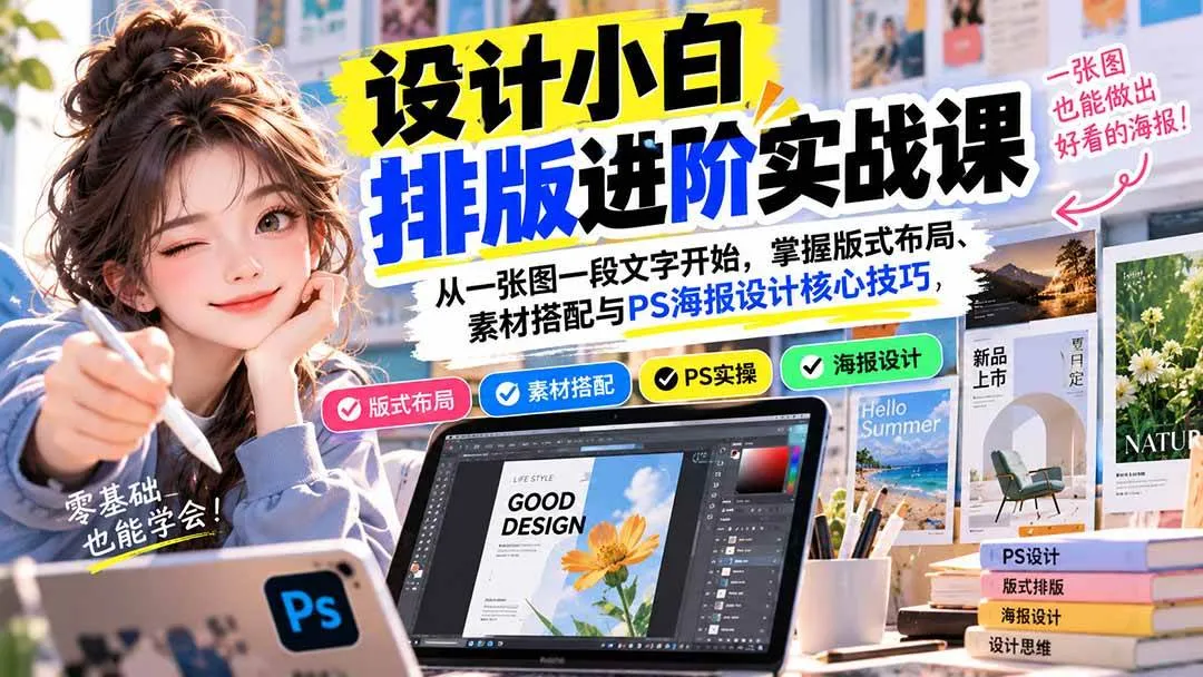 （20838期）设计小白排版进阶实战课：从一张图一段文字开始，掌握版式布局、素材搭配与PS海报设计核心技巧-小优资源网