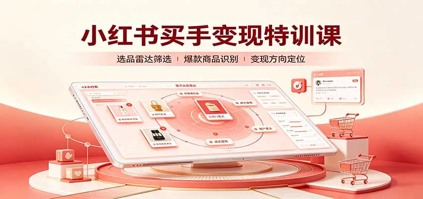 小红书买手变现特训课:账号定位养号起号,选品挂车,笔记标题封面全套教学-小优资源网