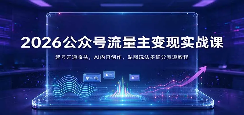 2026公众号流量主变现实战课:起号开通收益,AI内容创作,贴图玩法多细分赛道教程-小优资源网