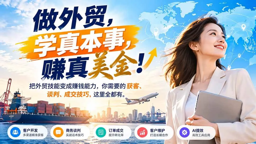 （21106期）做外贸，学真本事，赚真美金！把外贸技能变成赚钱能力，你需要的获客、谈判、成交技巧，这里全都有-小优资源网