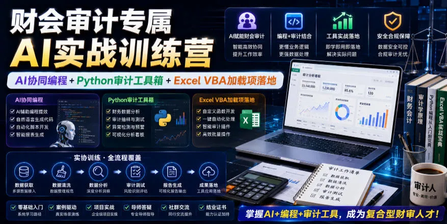 财会审计专属AI实战训练营｜AI协同编程+Python审计工具箱+Excel VBA加载项落地-小优资源网