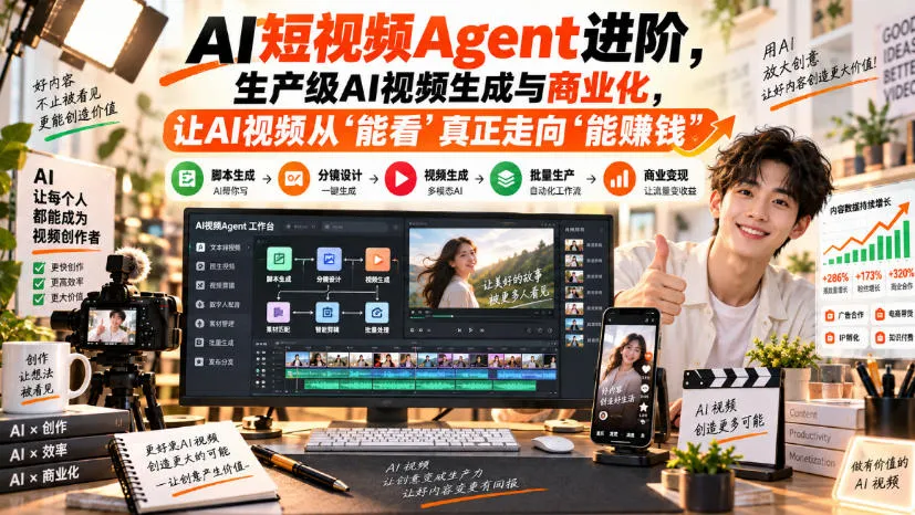 AI短视频Agent进阶,生产级AI视频生成与商业化,让AI视频从”能看”真正走向”能賺钱”-小优资源网