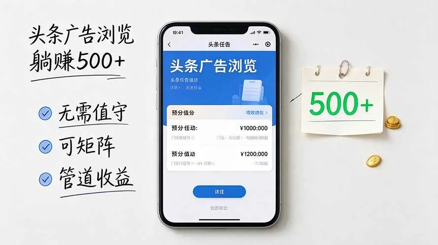 （20835期）头条广告浏览躺赚500+无需值守，可矩阵并附有管道收益-小优资源网